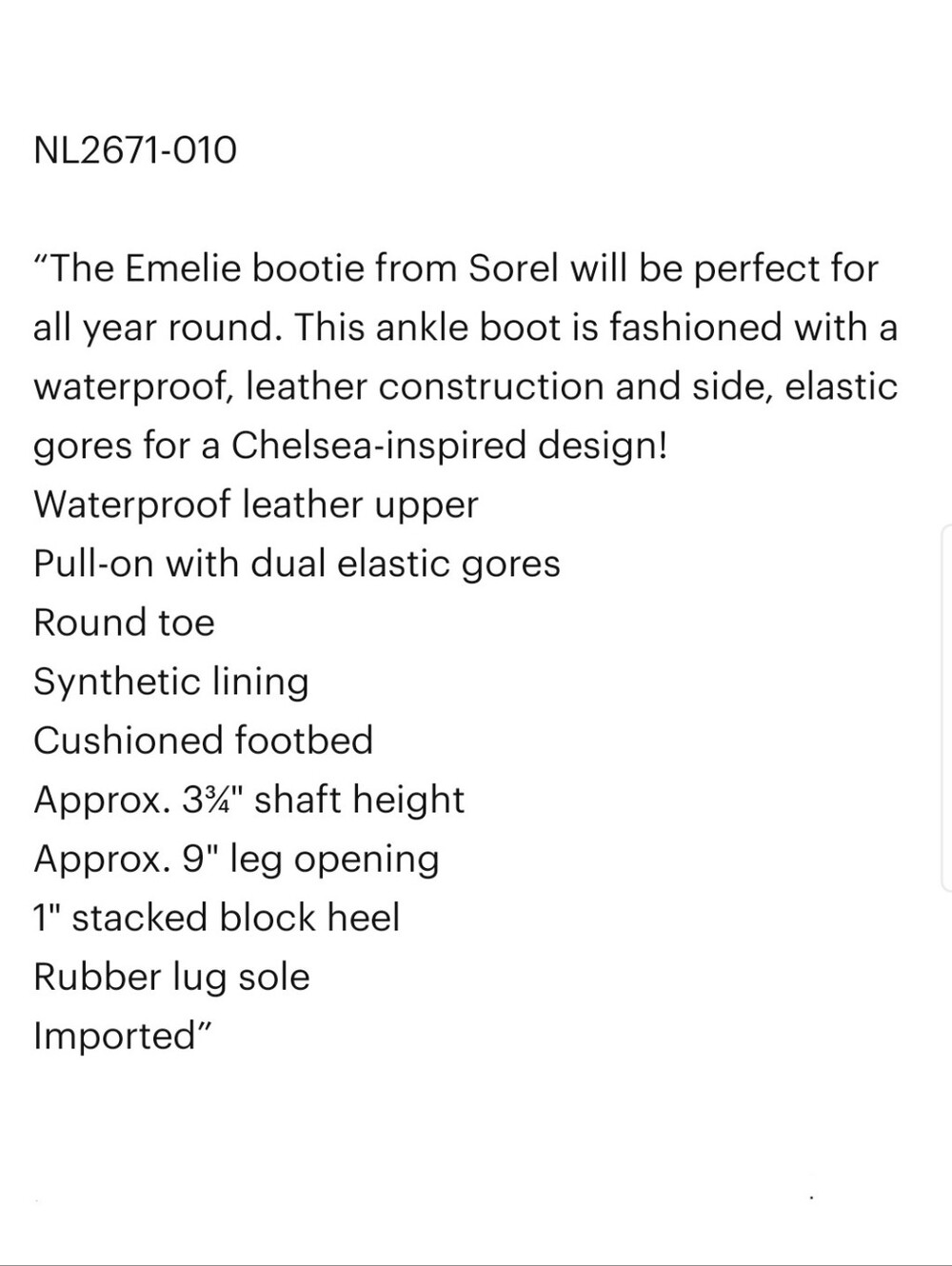 SOREL Emilie Chelsea Ankle Bootie US 8.5 Black - Picture 11 of 11
